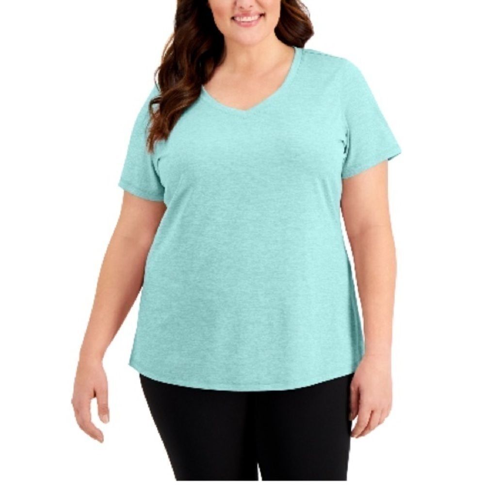 ID Ideology Women S Rapidry V Neck Performance T-Shirt Blue Size 1X aqua freeze